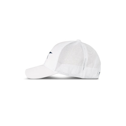 The Reebok Elite Cap is shown from the side on a plain white background, featuring a fitted design and white stretch mesh material.