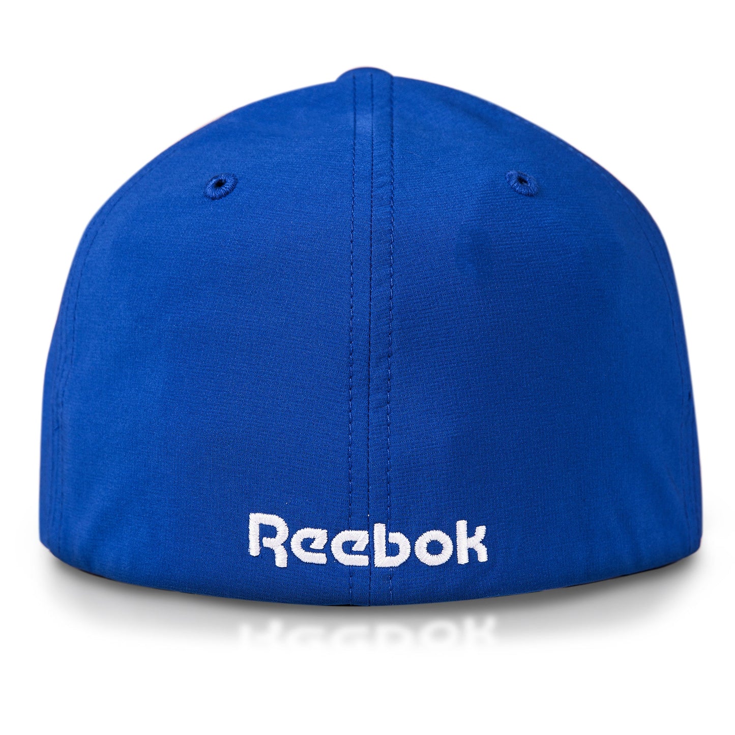 The Reebok Range Cap is a blue golf hat shown from the back, with the white Reebok logo embroidered near the bottom center and crafted from moisture-wicking fabric for comfort.