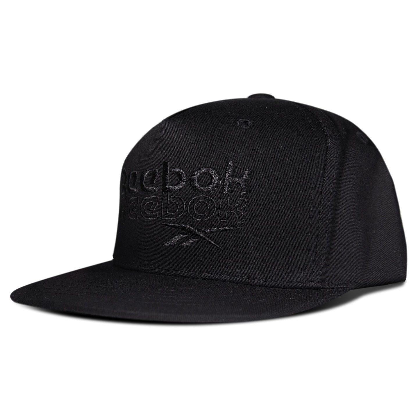 The Reebok Double Vision Cap is a black snapback with a flat brim and front embroidered logo, styled for streetwear appeal. The hat’s angled fit adds an effortlessly cool touch.