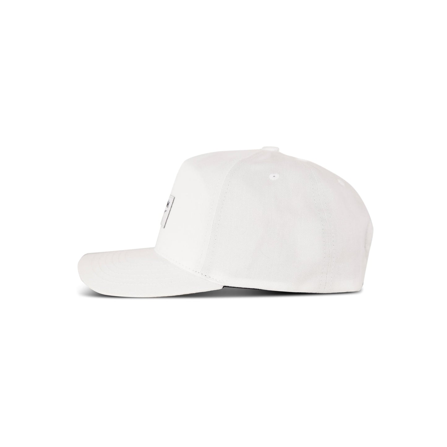 The Reebok Classic 5 Cap, shown in plain white with a 5-panel silhouette, features a curved brim and structured crown, viewed from the side against a white background.