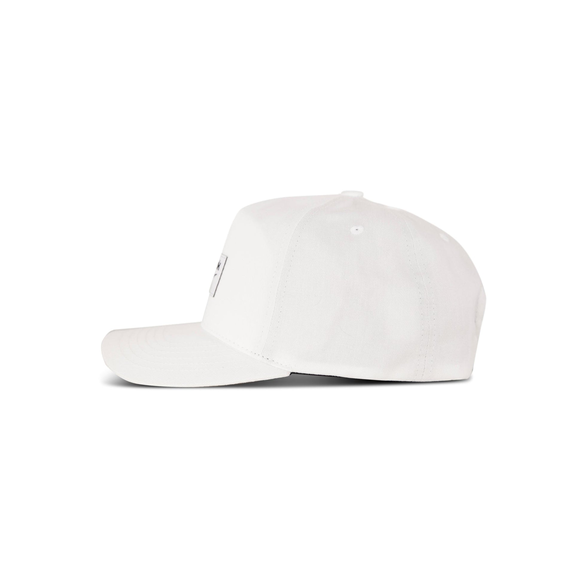 The Reebok Classic 5 Cap, shown in plain white with a 5-panel silhouette, features a curved brim and structured crown, viewed from the side against a white background.