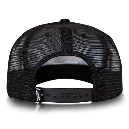 A black mesh snapback seen from the back, the Reebok Basketball Trucker Cap features an adjustable plastic closure—combining sporty style with classic trucker comfort.