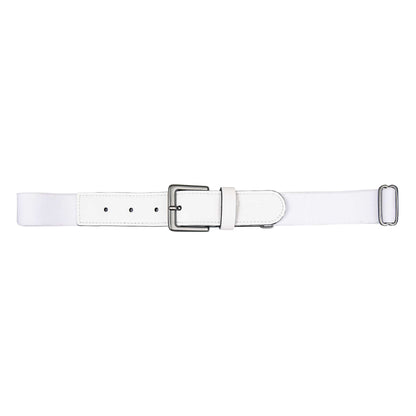 The Reebok Youth Baseball Belt is white with a silver buckle and adjustable strap, designed for young players and shown on a plain white background.
