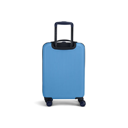 The Reebok Action Duo 2 Piece Luggage Set features a blue hard-shell suitcase with spinner wheels and a black telescopic handle, shown upright on a white background—ideal for stylish travel.