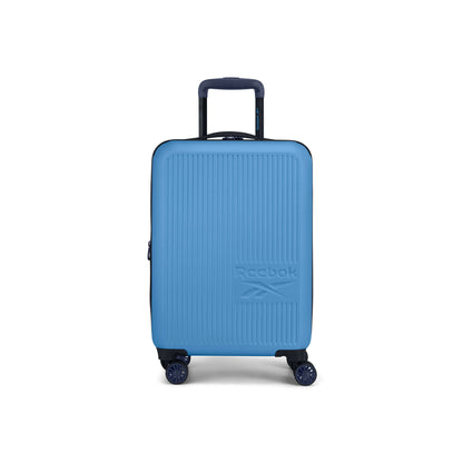 The Reebok Action Duo 2 Piece Luggage Set features blue hard-shell cases with spinner wheels, telescopic handles, and the embossed Reebok logo, shown upright on a white background.