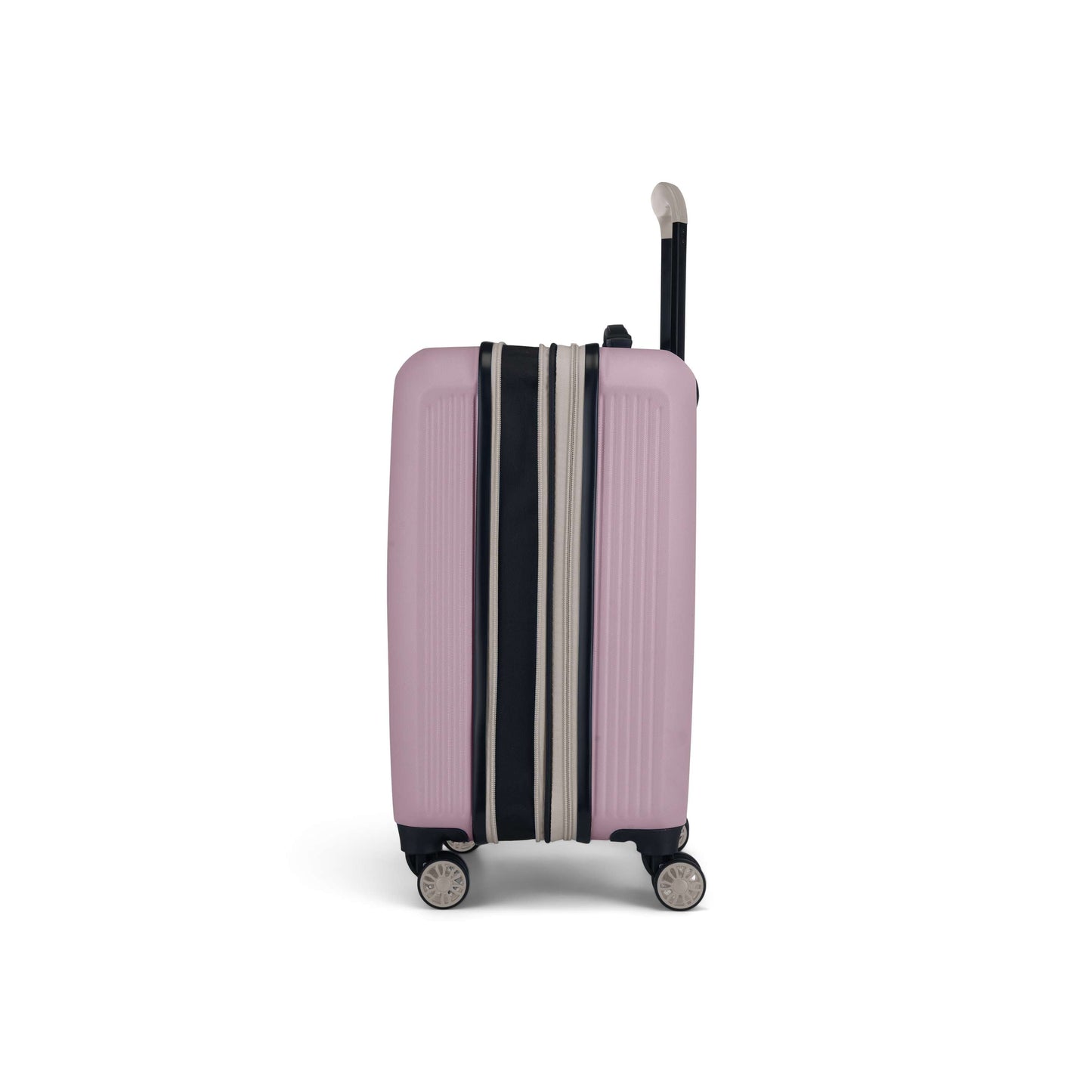 The Reebok Action Duo 2 Piece Luggage Set features a hard-shell pink design with black zipper expansion, telescopic handle, and four spinner wheels, shown upright against a white background.