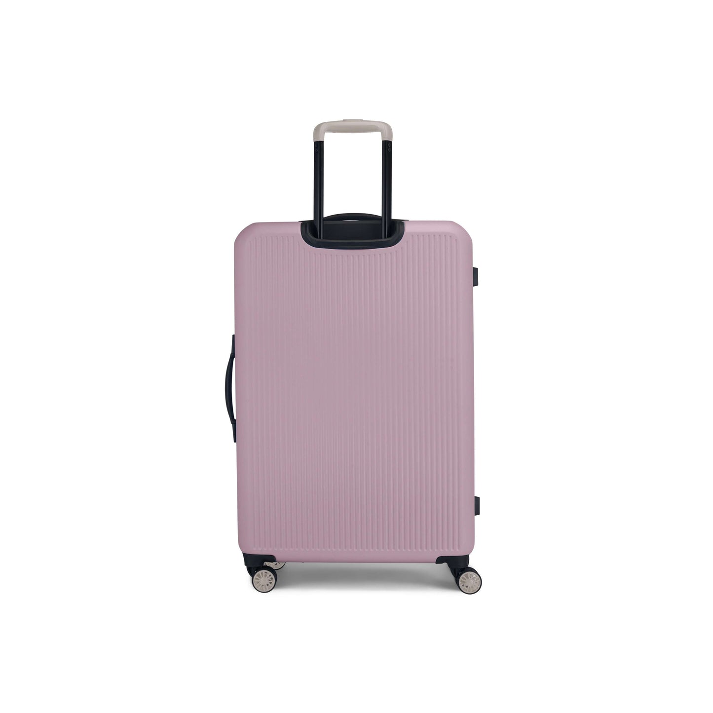 The Reebok Action Duo 2 Piece Luggage Set features a large, light pink suitcase with four spinner wheels, a black side handle, and an extended telescopic handle, displayed against a plain white background.