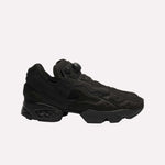 The Reebok Instapump Sliver LTD Shoes feature a futuristic black design with sculpted panels, a chunky sole with Hexalite cushioning, and an air pump system on the upper, displayed against a plain white background.