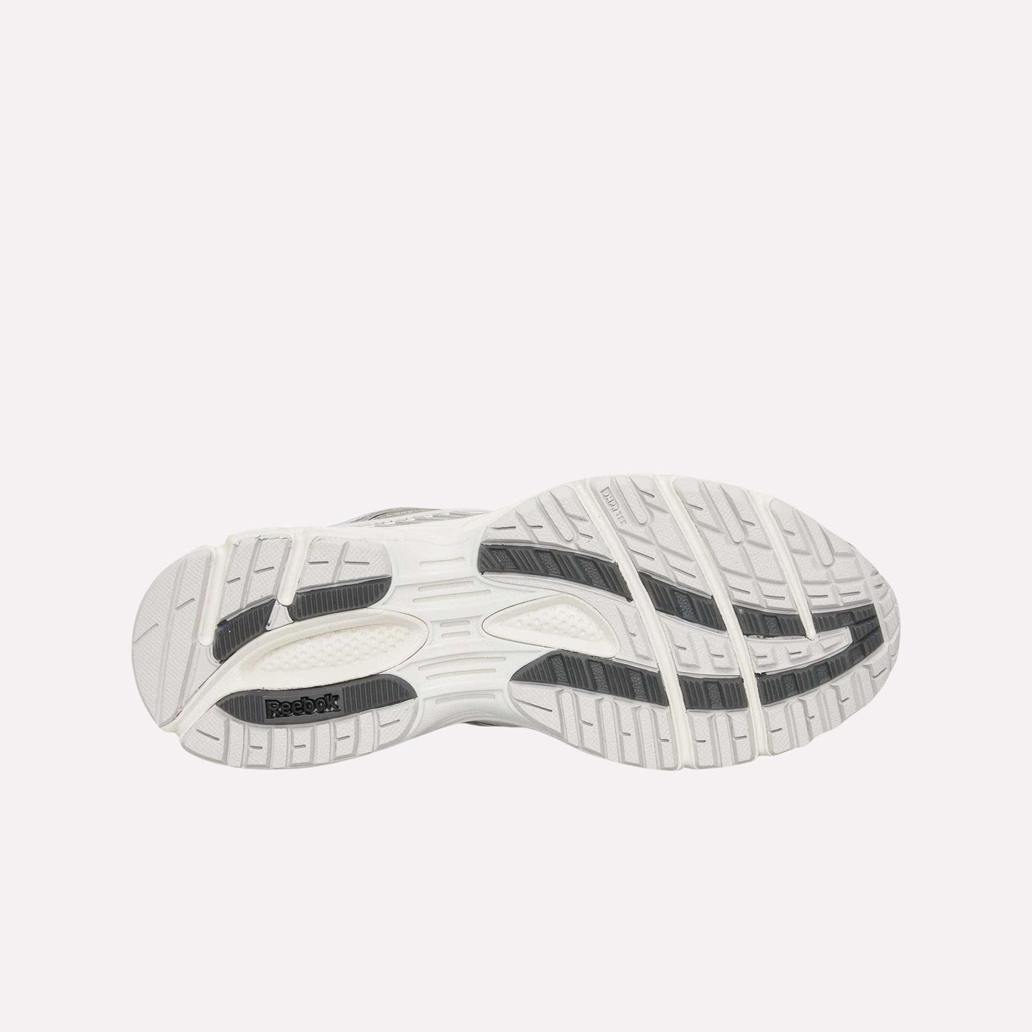 The bottom view shows the white Reebok Premier Road Ultra Shoes sole with black and gray traction, designed for grip and stability, complementing this archival running sneaker’s dual-density midsole.