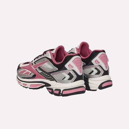 The Reebok Premier Road Ultra Shoes are pink and grey running sneakers, featuring a dual-density midsole for enhanced comfort.