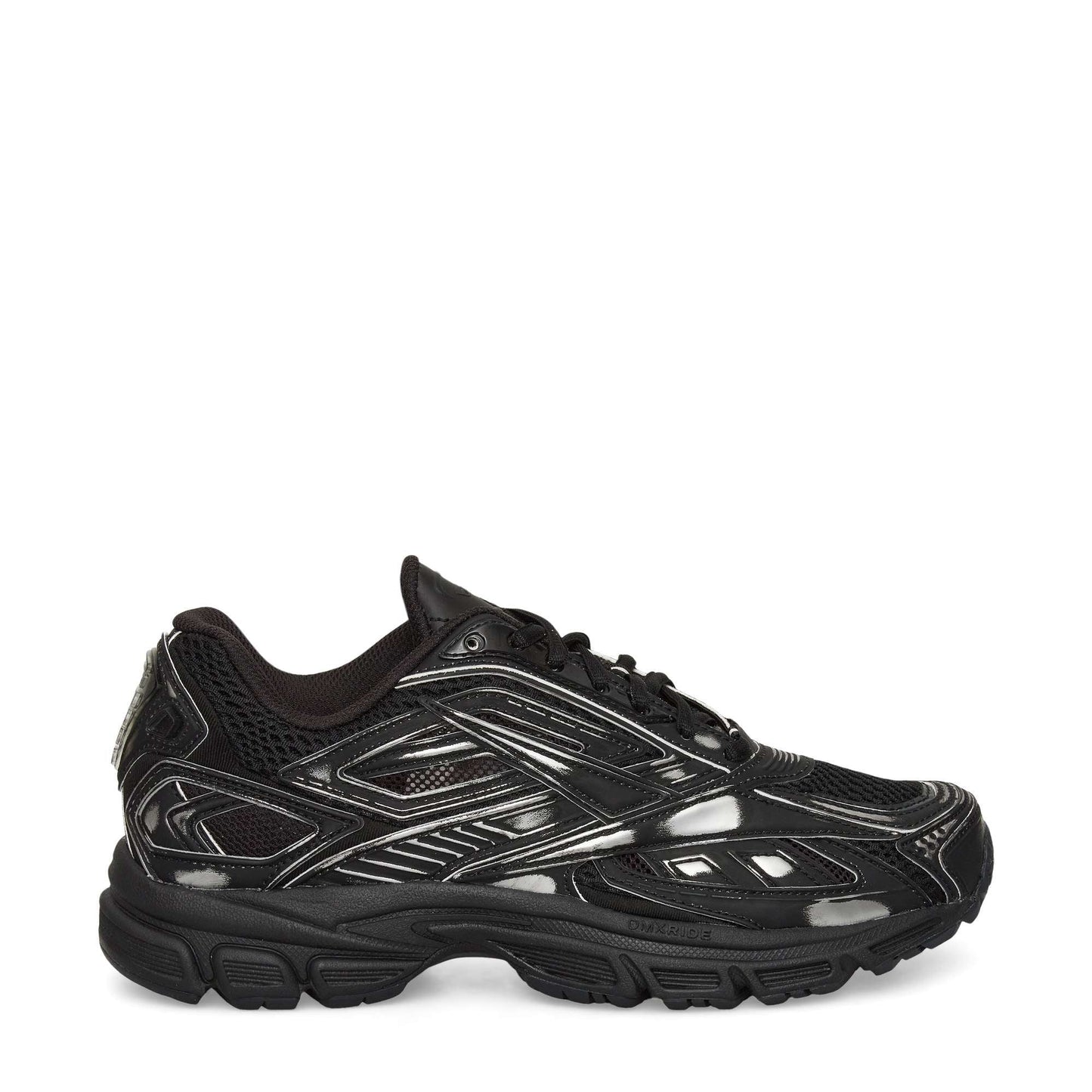 Black athletic shoe on a white background