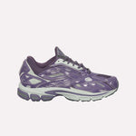 The Reebok Premier Road Ultra Shoes in purple feature white accents, mesh panels, and a thick light gray dual-density midsole, displayed in side profile against a white background.